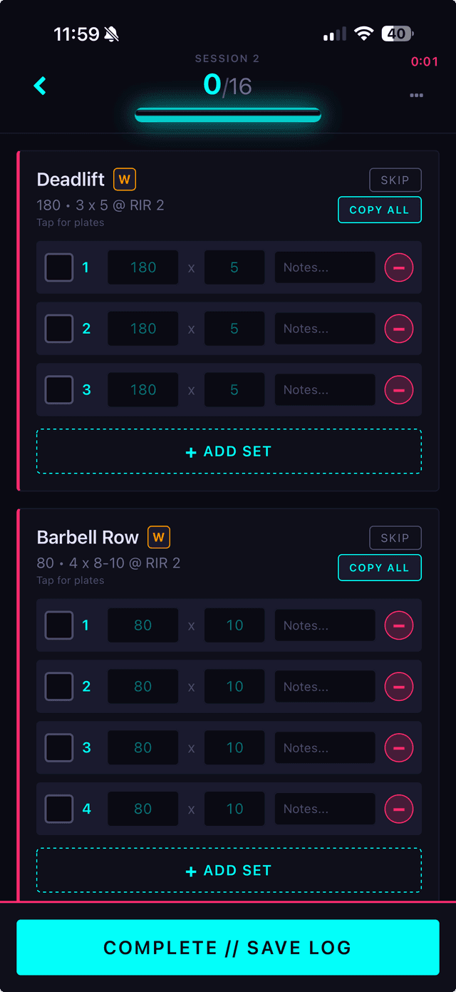 IronLedger active workout tracking